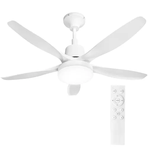 joyshie Ventilador Techo con Luz LED 76cm, Aspas Delgadas Silenciosas, Motor DC, 4 Velocidades Mando Distancia, Luz 3CCT 18W, Fácil Instalación, para Dormitorios Pequeños 7-14m², Blanco Mate