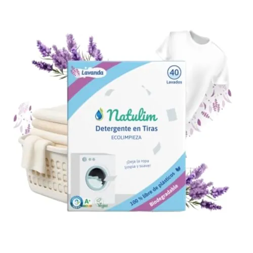 Natulim - Detergente En Tiras Para Lavadora (40 Lavados) - Incluye Suavizante, Ecológico, Hipoalergénico, Made In Spain - Ropa Limpia y Suave sin ensuciar el Planeta (Fragancia Lavanda)