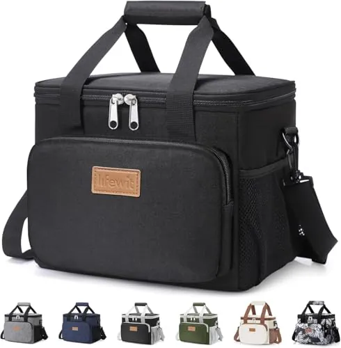 Lifewit Bolsa Termica Porta Alimentos 9L(12 Latas), Bolso Comida Trabajo Hombre y Mujer, Lunch Bag para Lonchera, Medio Bolsas Nevera Portatil para Playa, Viaje, Work, Negro