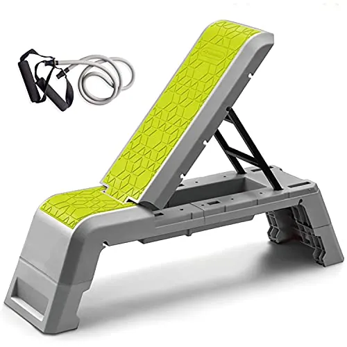 leikefitness Plataforma aeróbica multifuncional con plataforma de entrenamiento de cuerda, banco de pesas ajustable, equipo de fitness profesional para gimnasio en casa (negro) (Verde)