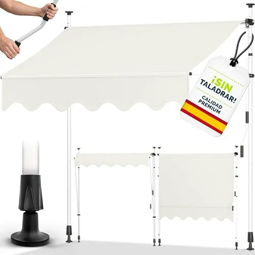 tillvex Toldo Manual portátil de balcón Patio 350 cm | Toldo Ajustable con manivela para balcón | Parasol Resistente a UVA y Regulable en Altura | Protección Solar estanca a Agua
