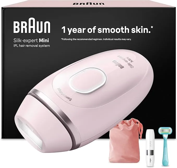 Braun Depiladora Luz Pulsada Silk·expert Mini, IPL, Depiladora Laser Para Mujer y Hombre, Con Funda, Mini Depiladora Facial Y Maquinilla Venus, Depilación Láser En Casa Para Cara Y Cuerpo, PL1112