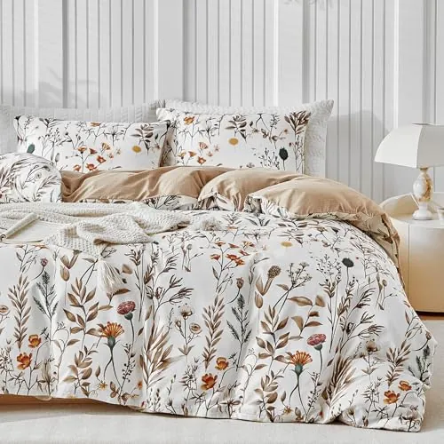 TTCM Funda Nordica Cama 150, Funda Nordica 220 x 240 cm, Incluye 1 Fibra Ultrafina con Estampado Floral Funda Nórdica 220x240 cm + 2 Funda Almohada 50x75 cm, con Cremallera, Blanco