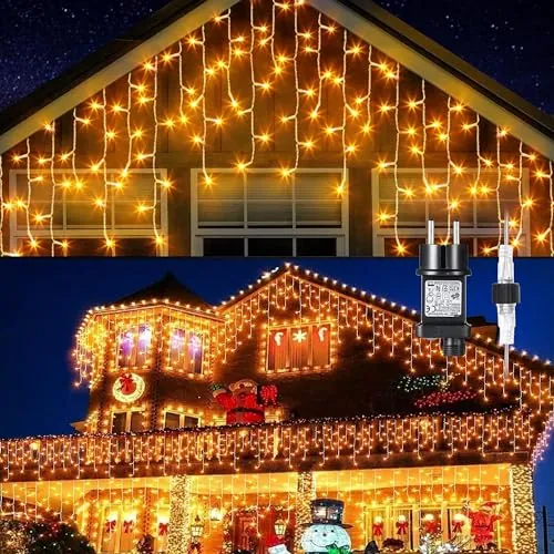 GlobaLink Cortina Luces Navidad Exterior 4 * 0.6 M 144LED Blanco Cálido | IP44, Guirnalda Exterior Interior con Enchufe 8 Modos, Función Memoria, En serie, Decoración para Alero, Patio, Jardín