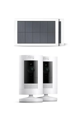 Ring Cámara exterior solar (Stick Up Cam) | Cámara de vigilancia wifi HD para tu domicilio con comunicación bidireccional, instalación fácil | 30 días gratis de Ring Home | 2 Cámaras