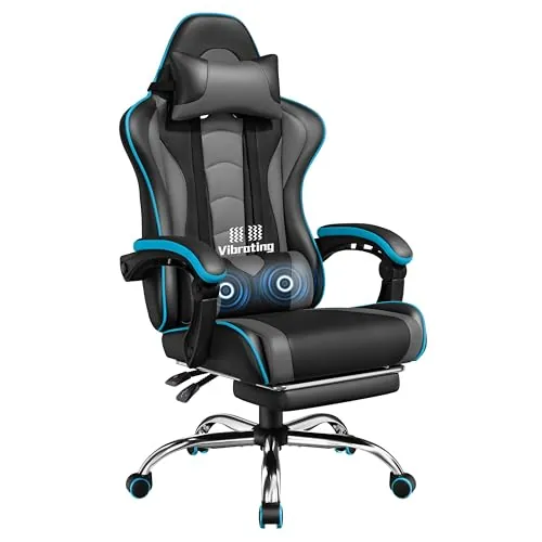 Yaheetech Silla Gaming con Masajeador Silla Oficina con Reposapiés Gris