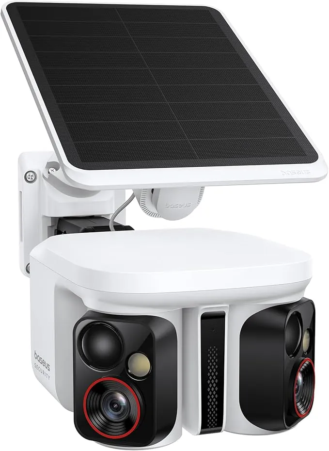 Baseus Security X1 Pro Cámara de Vigilancia Exterior – Doble Seguimiento IA, vigilancia 300°, visión Nocturna, cámara Solar inalámbrica a batería con detección IA, Patrulla automática, hasta 512 GB