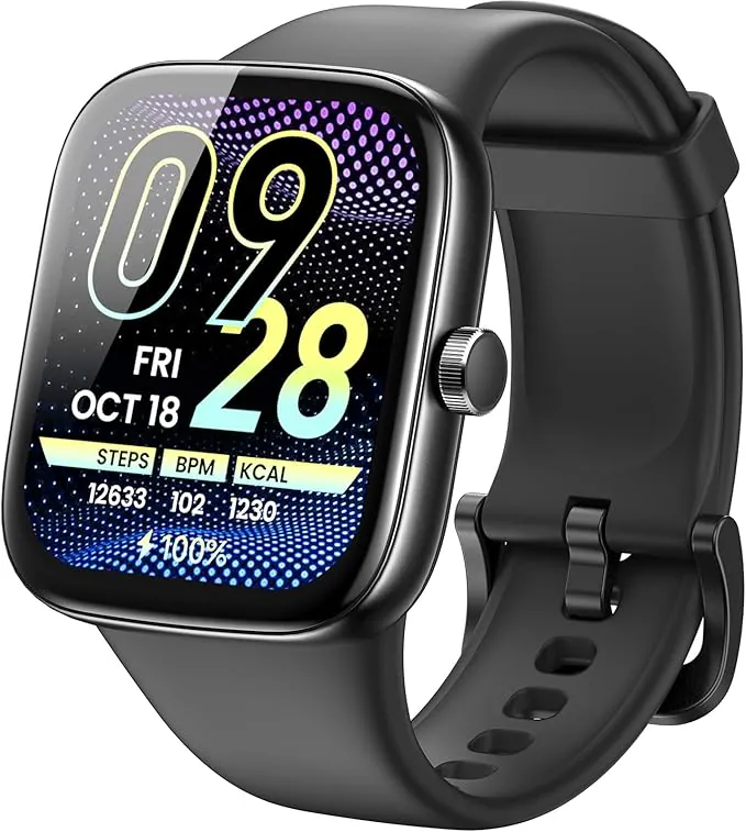 TOZO S7 Reloj Inteligente Hombre Mujer con 1.85" AMOLED Pantalla Resolución 390x450 PPI Smartwatch con Bluetooth Llamada y Mensaje Múltiple Función de Salud y Vida 100+ Modos Deportivos IP68 Negro