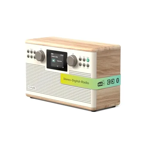 Pure Classic H6 - Canal estéreo de alta fidelidad y música con radio DAB+ FM Bluetooth 5.3 USB-A y AUX 2.4" a distancia TFT de color dual despertador, temporizador de sueño y cocina, 2 x 15 W 80