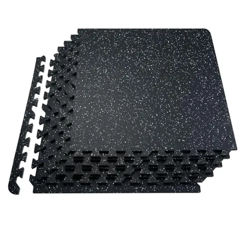 VEVOR Alfombrillas de Gimnasio de 610 x 610 x 14 mm, 25 Baldosas de Goma con Espuma EVA con Una Cobertura de 9,3 m² y Diseño de Rompecabezas Entrelazado para Gimnasio, Hogar, Garaje, Blanco y Negro