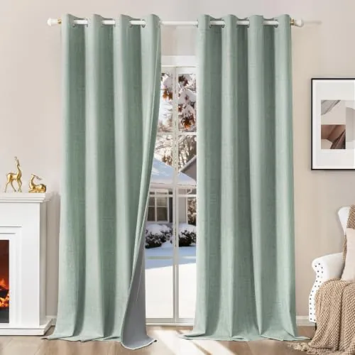 Runyéla 100% Cortinas Opacas Lino Termicas para Dormitorio y Salon 2 Piezas | 140x245cm, Verde Salvia, Ojales, Aspecto Lino, Aislantes de Frío y Calor, Reducción Luz, Mayor Privacidad, Acústico Eficaz