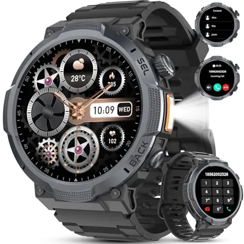 Reloj Inteligente Hombre, Pantalla AMOLED 1,53", Autonomía 30 Días, Reloj Militar Hombre con Llamadas Bluetooth, Monitoreo Frecuencia Cardíaca/Sueño, Impermeable IP68, Más de 110 Modos Deportivos