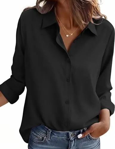 Zeagoo Camisas Mujer Negra Manga Larga Blusa Elegantes Camisa con Botones Negro S