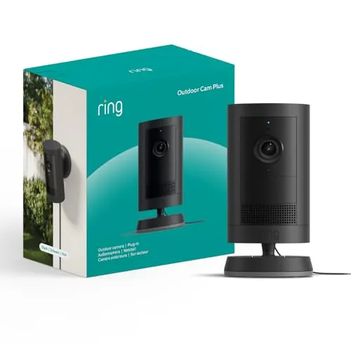 Ring | Cámara exterior Plus con enchufe (Outdoor Camera Plus última generación) | Vídeo 2K de gran angular | Cámara inalámbrica exterior | Prueba gratuita de 30 días del plan de suscripción Ring