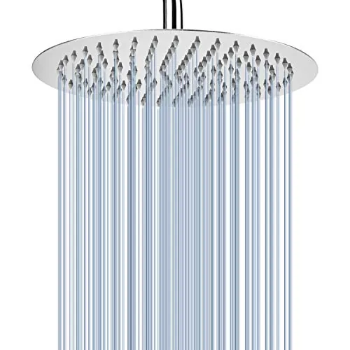 Cabezal de Ducha Lluvia de 25cm, Voolan Cabezal de Ducha Circular de Alta Presión de Acero Inoxidable 304 Ducha Cómoda a Baja Presión de Agua Instalación en Pared o Techo (Cromo)