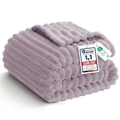 WAVVE Manta Suave y Esponjosa, Mantas Extra Grande para Cama 135/150, Manta de Cordón Gruesa, Manta para Sofá Suave Cálida, Transpirable, 220 x 240 cm, Violeta