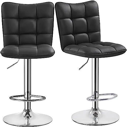 Yaheetech Juego de 2 Taburetes de Bar Taburetes Altos con Respaldo Regulable en Altura y Giratorio 360°, Estructura Metal y Reposapiés, Negro