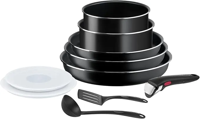 Tefal Ingenio Easy On - Juego de 3 Sartenes 22/24/26 cm + 2 Cazos 16/18 cm + Mango extraíble + 4 Accesorios, No apto inducción, antiadherentes, apto lavavajillas y horno
