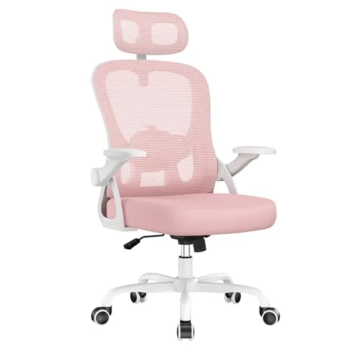 rattantree Silla Escritorio Ergonómica con Ajustable Respaldo| Rosa| | Silla de Oficina con Respaldo Malla Transpirable | Altura Regulable | Reposacabezas| Adecuado Oficina y Hogar| 110kg