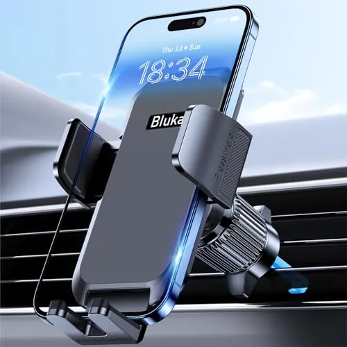 Blukar Soporte Móvil Coche, Soporte Teléfono Coche del Aire Ventilación | con Upgraded Clip Estable & 360° Rotación, Liberación de un Botón Soporte Movil Coche para Smartphone/GPS 4.0''-7.0'' (Negro)