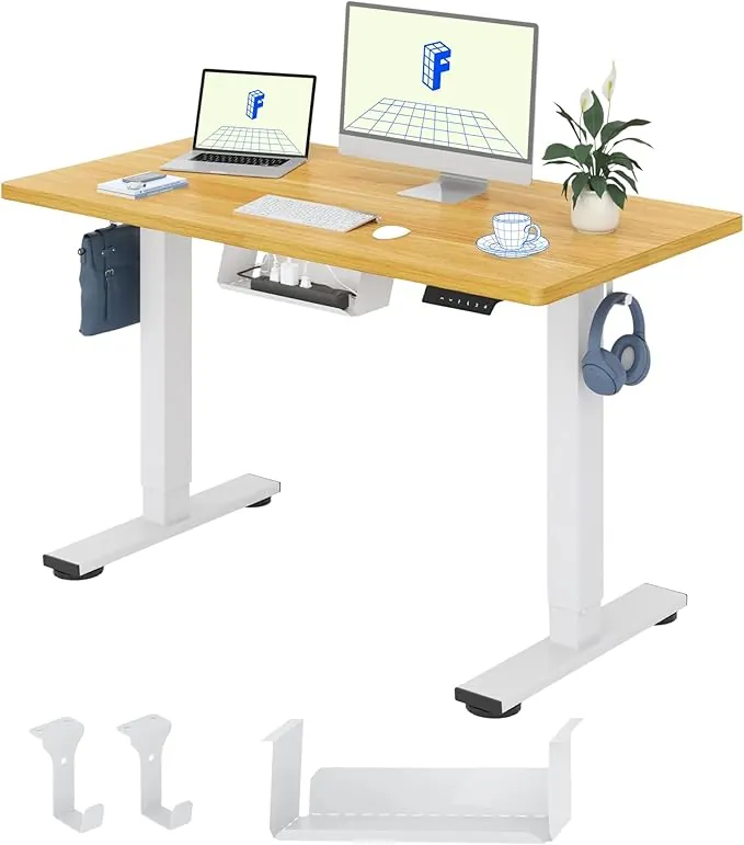FLEXISPOT QE1 MAX 120x60cm Escritorio Elevable Eléctrico con Tablero Entero Mesa de Elevable, Standing Desk, Mesa Elevable Escritorio con 2 Ganchos y 4 Funciones de Memoria