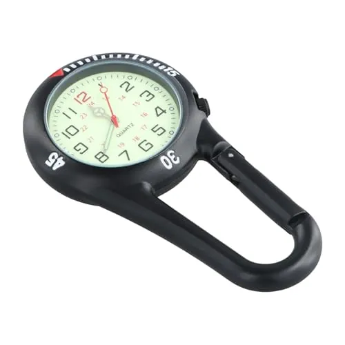 Ziyonix Reloj Digital de Deporte con Clip, Llavero de Bolsillo Clip En Mosquetón Bisel Giratorio Esfera Luminosa Reloj Fob para Médicos Enfermeras Paramédicos Escalada Montañismo (Negro)