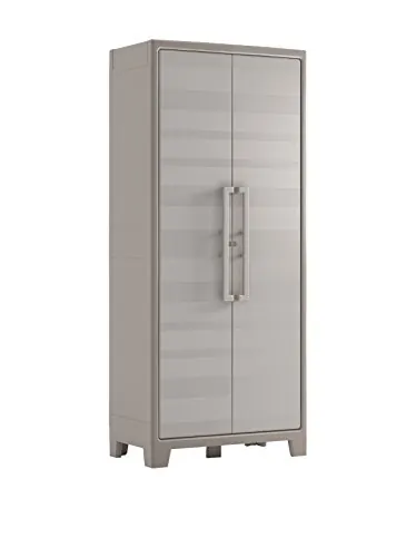 Keter Armario Gulliver Escobero|Almacenaje Interior y Exterior|Resina|Resistente al Agua, 2 Puertas y 8 Baldas Regulables en Altura|Beige/Arena|80 x 44 x 182 cm