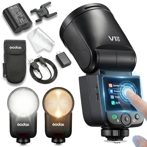 Godox V1 Mid C Flash para Canon, Speedlite de Cabeza Redonda 55Ws, óptica 24mm, más de 650 Disparos, TTL/HSS 1/8000s, Compatible con Canon EOS R6 R5 RP R, 80D 90D 7D 750D, M50 Mark II