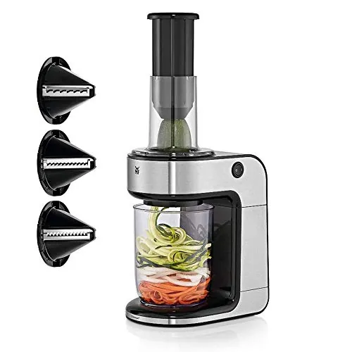 Kult X - Espiralizador, Cortador Eléctrico En Espiral, 80 W, 1.25 Litros, acero inoxidable Cromargan 18/10, tres estilos diferentes de fideos vegetales