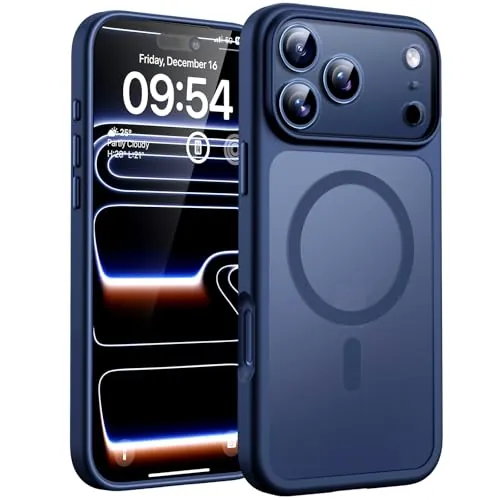 TOCOL Funda para iPhone 17 Pro MAX, Protección Lente Cámara, Anillo Magnético Integrado, Compatible con Magsafe, Protección contra Caídas, Translúcida Mate Trasera, Azul Marino