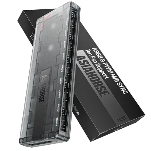 AsiaHorse UMBRA ARGB PWM Hub de ventiladores de PC, controlador de PC de 5V 3 Pin ARGB de 10 puertos con software exclusivo, detección automática de LED, modo Canvas para sincronización de pantalla