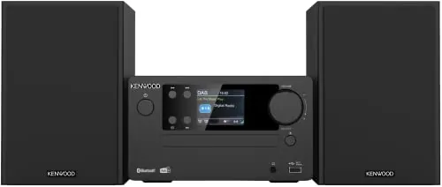 Microcadena Kenwood HiFi con Pantalla Color 2.4", Bluetooth 5.0 y Radio Dab+, Equipo de Música de Aluminio con CD, USB y Aux-In - Color Negro - M-725DAB-B