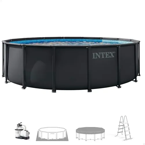 Intex - Piscina Desmontable, Ultra XTR, Gris Oscuro, D488x122 cm, Capacidad para 19.156 litros, Escalera, Tapiz, Cobertor, Estructura metálica, Montaje 45 Minutos, Conexiones Ø38 mm (56089)