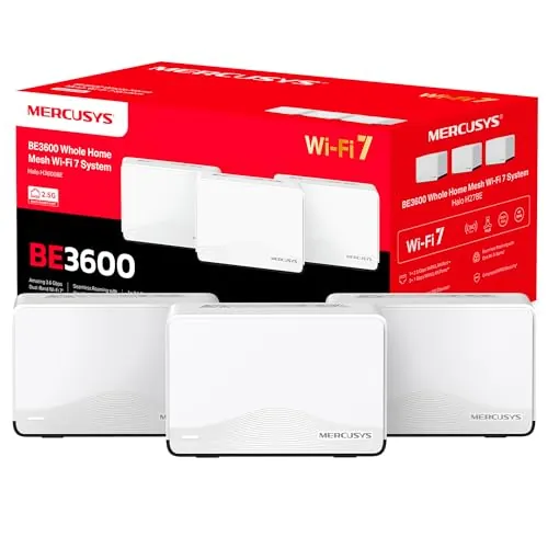 Mercusys,Halo H3600BE(3-Pack),Velocidad Ultra rápida de 3600 Mbps y Cobertura Total para un hogar Conectado. Ideal para Streaming 8K, Gaming sin Lag y múltiples Dispositivos