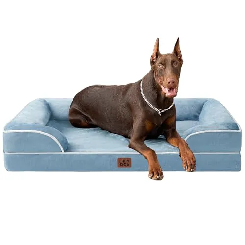 EHEYCIGA Cama Perro Extra Grande 122x89x20cm, Colchon Perro Impermeable Lavable con Espuma Viscoelástica, Sofá Perro Ortopedica Desmontable, Azul