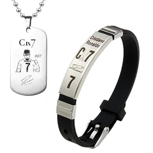 Cadena y Pulsera de Fútbol para Niños - Número 7 - Collar Deportivo de Entusiastas de la Pelota (Collar+Pulsera)