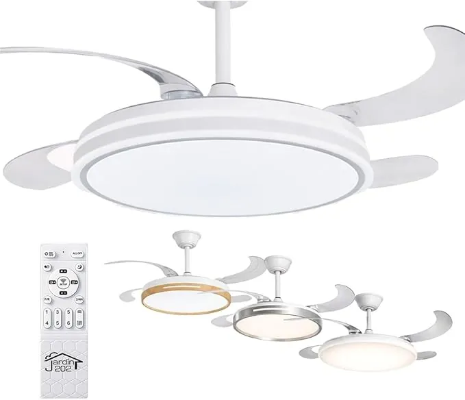 Jardin202 - Ventilador de Techo LED con 4 Aspas 3500-4000-6500K Temporizador, 6 Velocidades, Aspas retráctiles | Tarifa (Blanco)