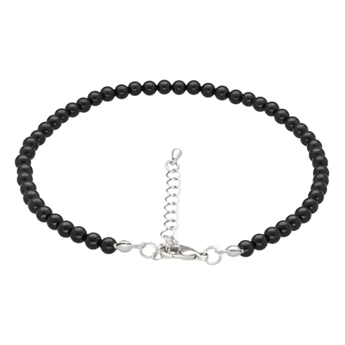 Lebensquelle Plus Tobillera de piedra preciosa auténtica | Cuentas de 4 mm Ø | Largo: 25 cm + 5 cm ajustable | Joyería de piedra natural, tobillera de piedras (Turmalina negra (Schorl))