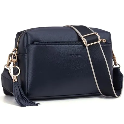 Roulens Bolsos Bandolera Para Mujer con 3 Compartimentos Grandes,Cuero PU Bolso de Hombro Pequeña de Mujer,Bolso Pequeño Bandolera para Damas Mujeres con Correa Ancha Ajustable Y ExtraíBle
