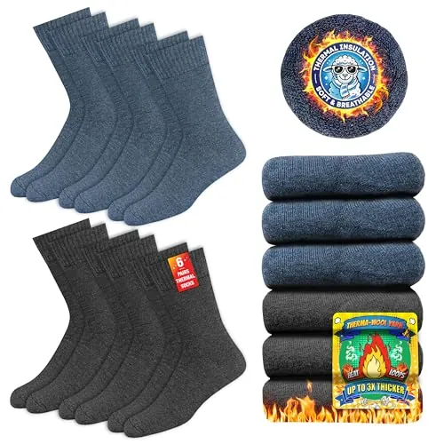SOXCO Calcetines Térmicos para Hombres y Mujeres - Calcetines de Invierno Calientes, Paquete de 6 Pares, 39-42
