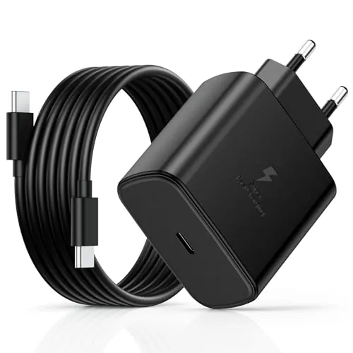 LumFocus 45W Cargador Carga Rapida, USB C Cargador Rapido con 60W 2M Cable para Samsung Galaxy S25/S24/S23/S23+/S23 Ultra/S22/S21/S20/Note20/A73/A53/S10,Cargador Tipo C Carga Rapida Cabezal Negro
