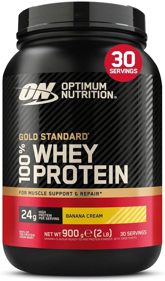 Optimum Nutrition Gold Standard 100% Whey, Proteína en Polvo, Sabor Crema de Plátano, 900g, 30 Servicios, Paquete Puede Variar