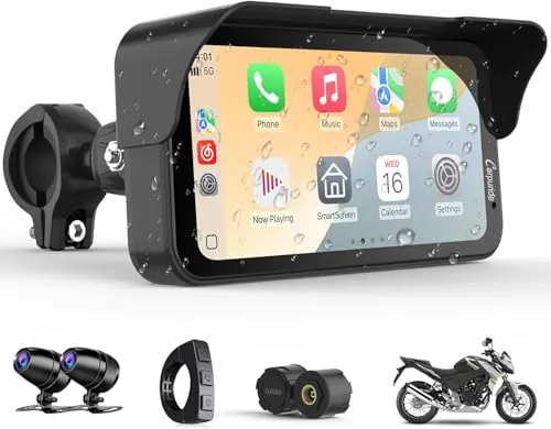 Carpuride W603DT Pantalla CarPlay Moto 6,3" Doble Cámara TPMS Android Auto