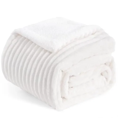 Aisbo Manta Cama Invierno para Cama, Sherpa Franela Reversible Polar con Cordón para Sofá, Borreguito Gruesa, Suave, Caliente, Sillón, Transpirable para Invierno (Blanco, 130 x 150 cm)