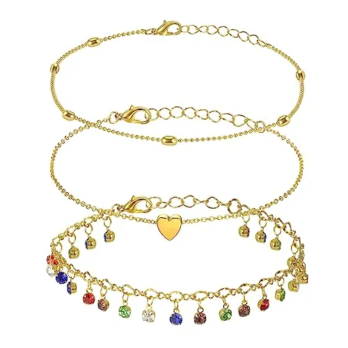 3Pcs Pulseras Tobilleras Pulsera Cadena En Capas,Pulsera de Tobillo para Mujer Ajustables Anklets para Verano Joyería de Playa para Pie Colgante Pie De La Cadena De Joyería Cumpleaños Regalo,Cristales