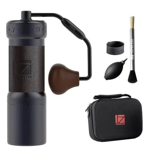 1Zpresso K-Ultra - Molinillo de café manual gris hierro con funda de transporte, molienda de consistencia de montaje, rebabas cónicas de acero inoxidable, mango plegable, ajuste ajustable externo
