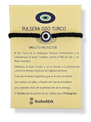 SabelAX Ojo Turco Pulsera, Pulsera Hilo Negro, Amuleto Proteccion Mal de Ojo y Buena Suerte, Unisex Mujer y Hombre, Pulsera Amistad Ajustable