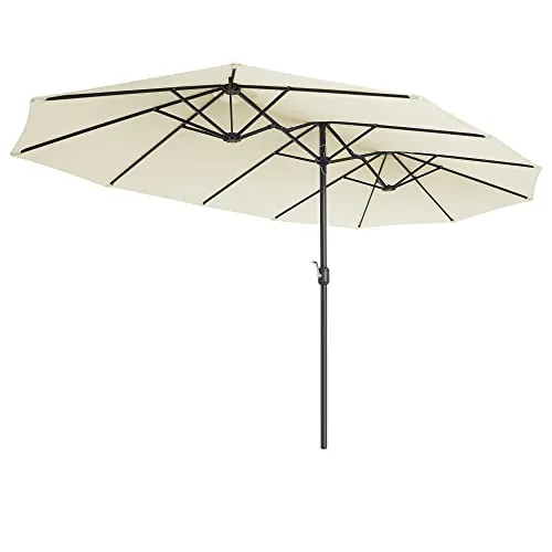 SONGMICS Sombrilla de Jardín 460 x 270 cm, Sombrilla Doble, Extra Grande, Protección UPF 50+, con Manivela, Para Terraza Aire Libre, Sin Base, Beige GPU036M01