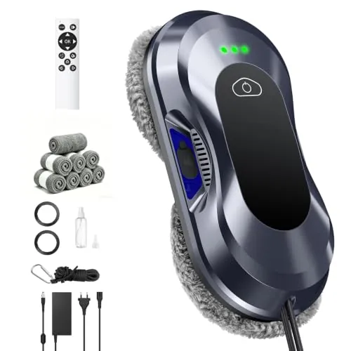 Keero Robot Limpiacristales, Lavado de Ventanas con Doble Boquilla y Potencia de Succión de 6000 Pa 2026 Mejorado, 3 Modos de Limpieza, Tanque de Agua 60ml, Limpia Cristales Electrico Ventanas