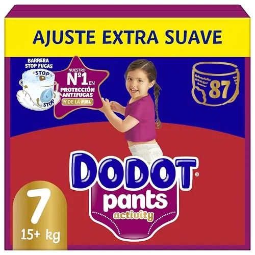 DODOT Activity Pants Pañal-Braguita Talla 7, 87 Pañales, 17kg+, Con Ajuste 360 que ayuda a prevenir holguras y fugas y materiales extra suave